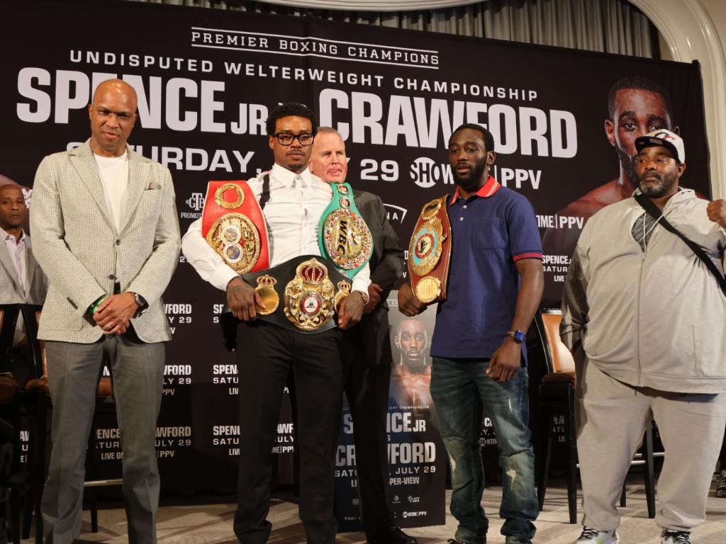 Errol Spence Jr. vs Terence Crawford Press Conference,Errol Spence Jr. vs Terence Crawford Las Vegas T-Mobile Arena