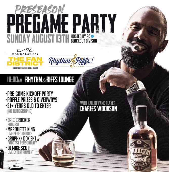 Woodson Whiskey to host 49ers-Raiders Preseason Pregame Party featuring Charles Woodson, Marquette King, and more