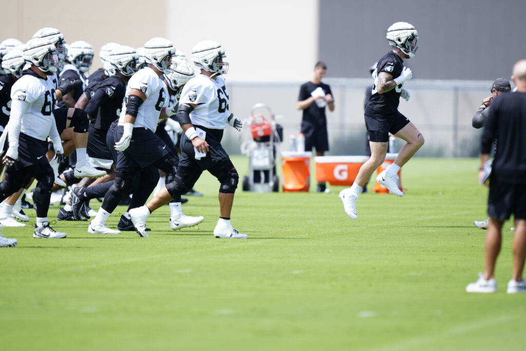 View photos from Day 11 of Las Vegas Raiders Training Camp on Wednesday, August 9, 2023, featuring Jimmy Garoppolo, Davante Adams, Maxx Crosby, Aidan O’Connell and more.