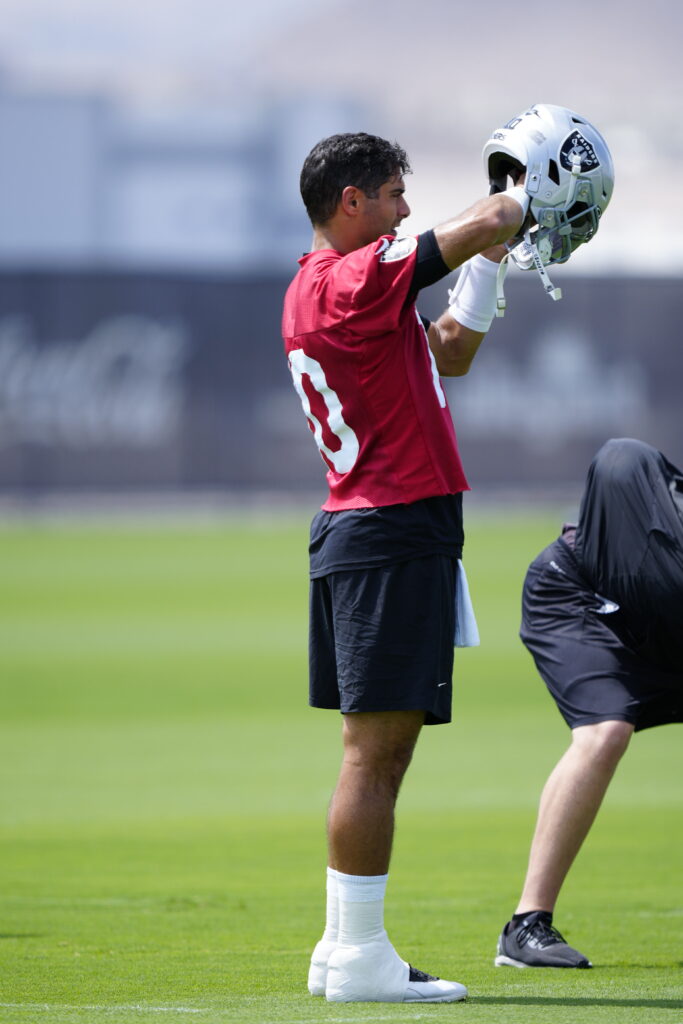 View photos from Day 11 of Las Vegas Raiders Training Camp on Wednesday, August 9, 2023, featuring Jimmy Garoppolo, Davante Adams, Maxx Crosby, Aidan O’Connell and more.