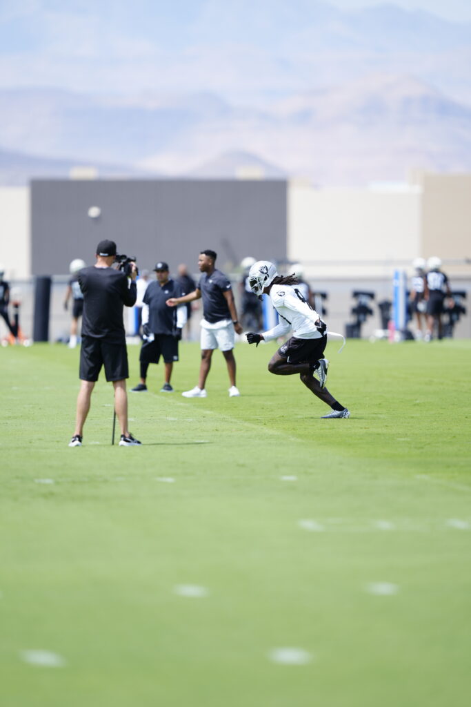 View photos from Day 11 of Las Vegas Raiders Training Camp on Wednesday, August 9, 2023, featuring Jimmy Garoppolo, Davante Adams, Maxx Crosby, Aidan O’Connell and more.