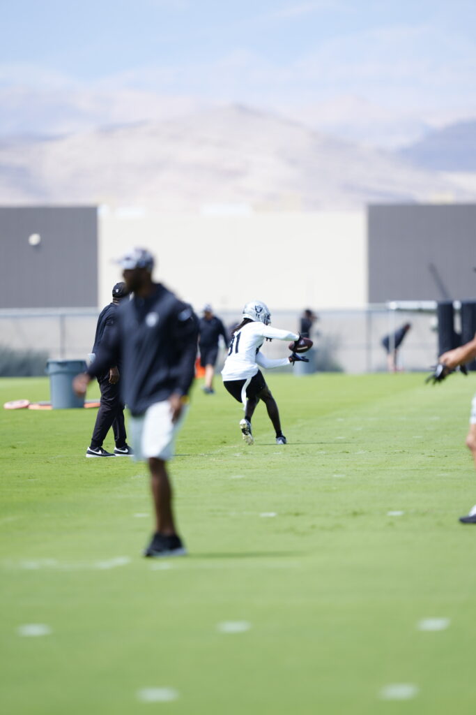 View photos from Day 11 of Las Vegas Raiders Training Camp on Wednesday, August 9, 2023, featuring Jimmy Garoppolo, Davante Adams, Maxx Crosby, Aidan O’Connell and more.