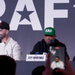 Arman Tsarukyan and Dillon Danis alongside RAF co-founders Chad Bronstein and Israel “Izzy” Martinez at the RAF14 press conference in Las Vegas.