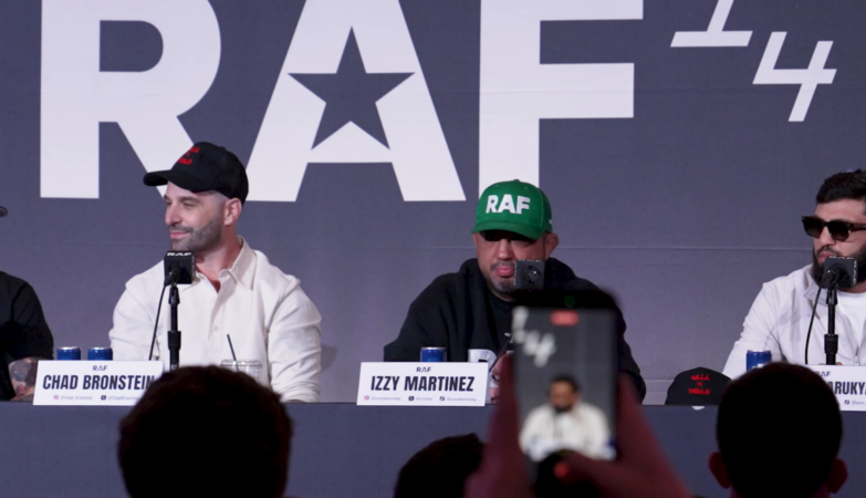 Arman Tsarukyan and Dillon Danis alongside RAF co-founders Chad Bronstein and Israel “Izzy” Martinez at the RAF14 press conference in Las Vegas.